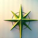 A compass rose with a vibrant green leaf design, pointing towards a clear path, representing purpose and direction