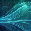An abstract graphic representing deep, restorative sleep cycles and brain activity with calming blue and green hues